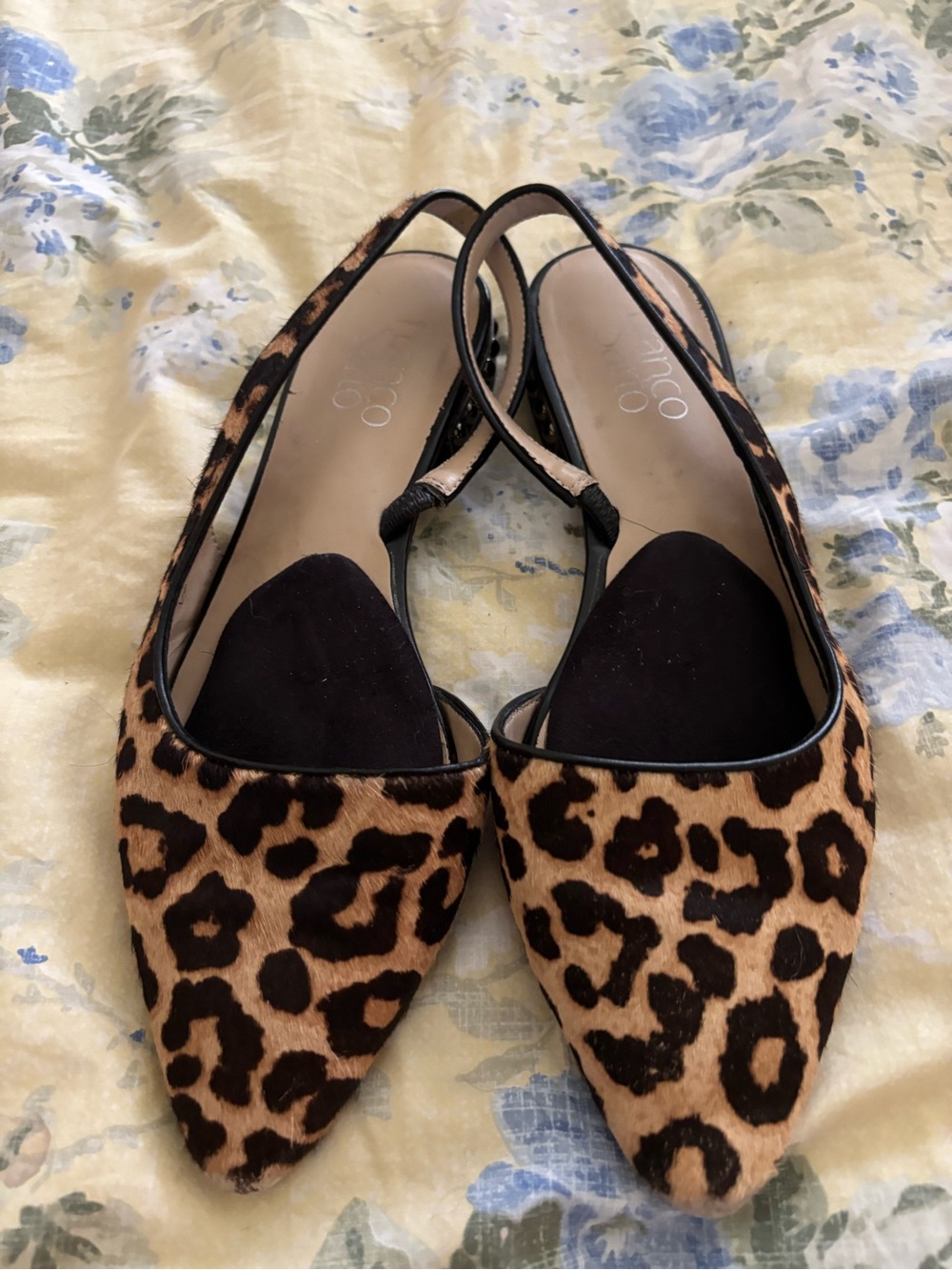 Franco Sarto Leopard Print Pointed Slingback Flats - Brown Black